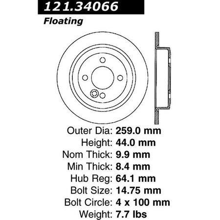 Centric Parts Standard Brake Rotor, 121.34066 121.34066